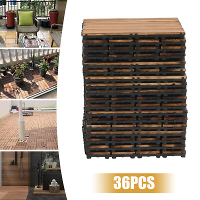 36Pcs Hardwood Interlocking Patio Deck Tiles Wood Flooring DIY Outdoor 12''x12''