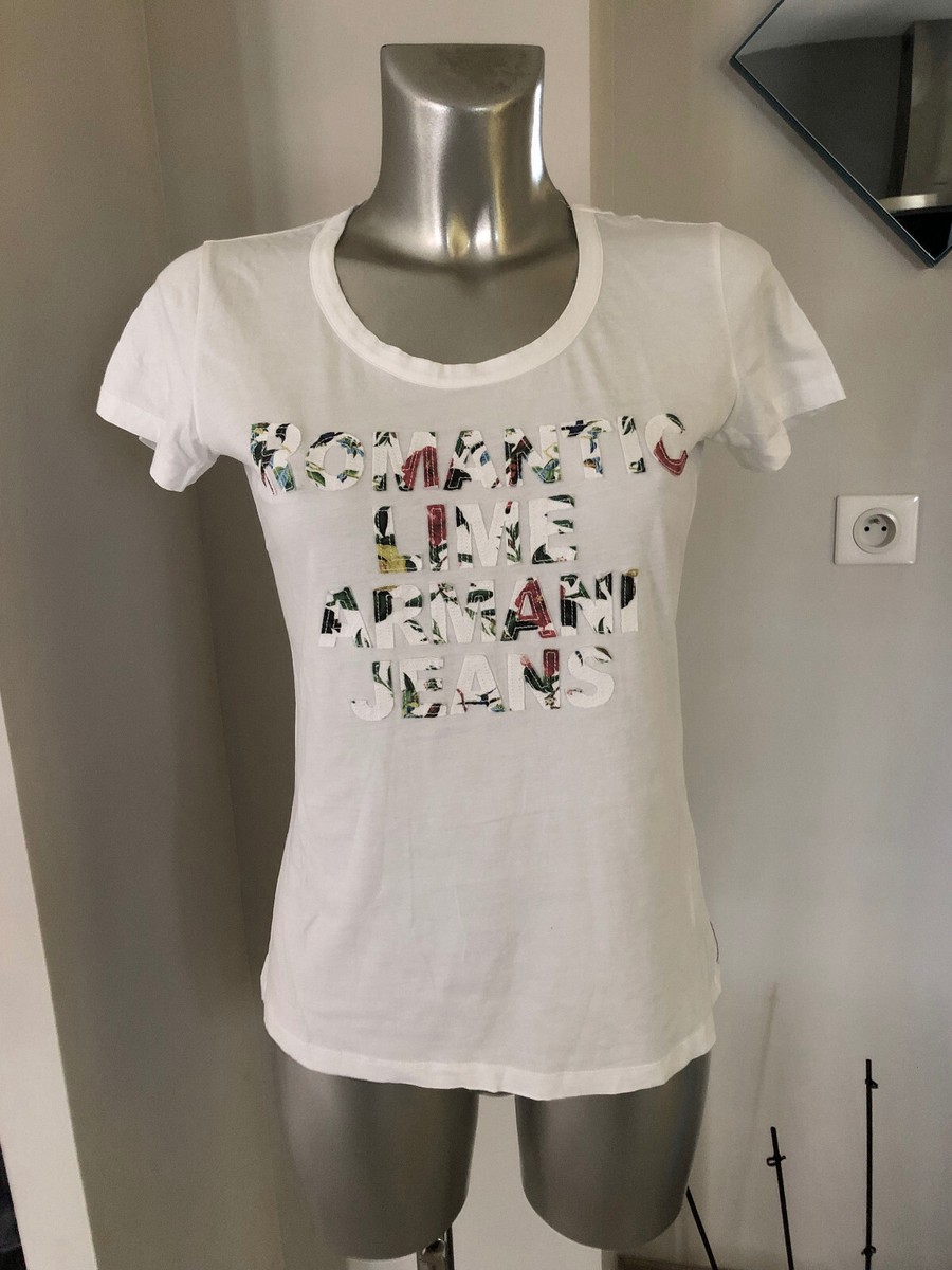 White Cotton T-Shirt Armani Jeans Romantic Lime Size 38 Fr (40 Eu