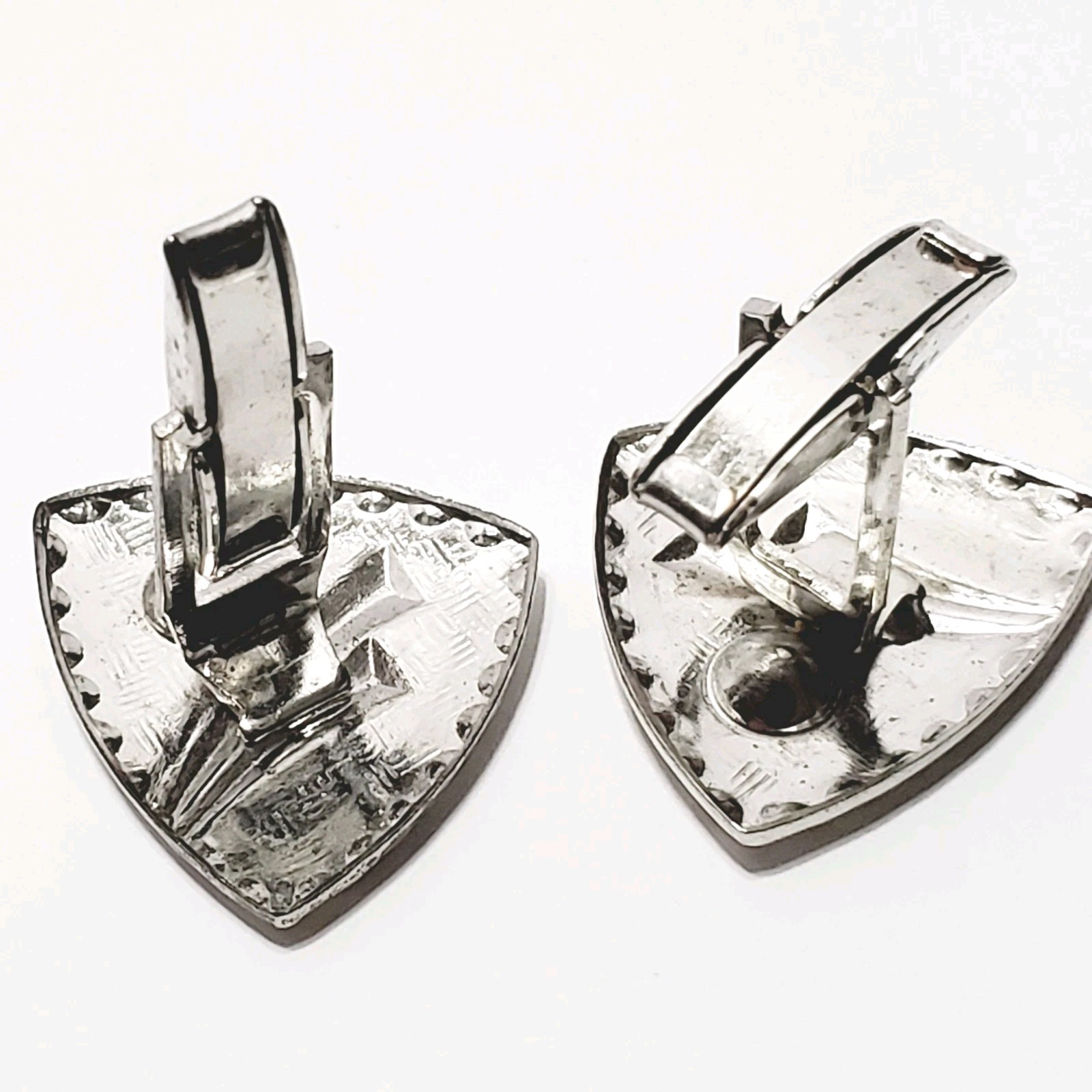 Cufflinks Red Stone Triangular Shape Silver Color… - image 2