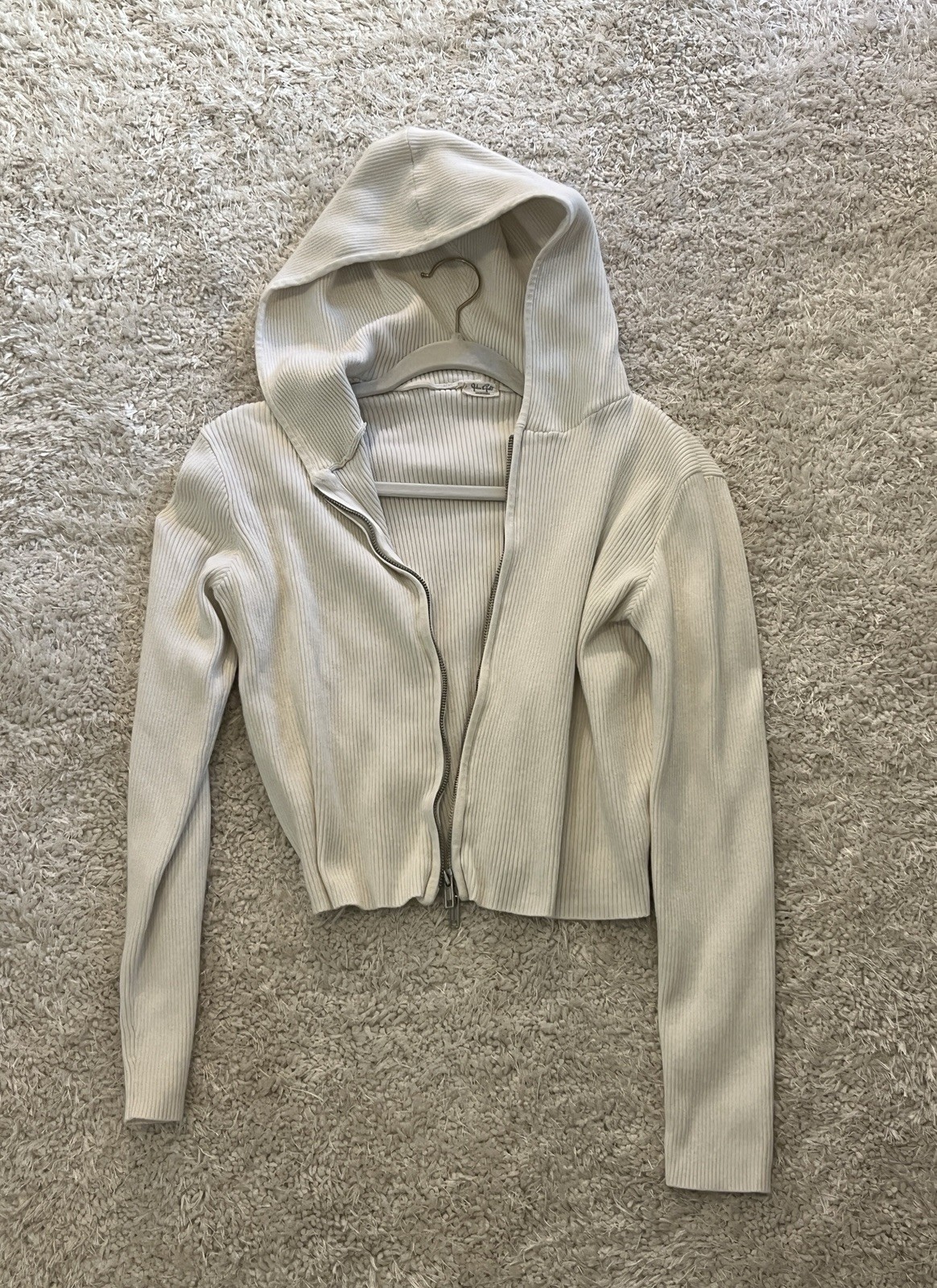 Brandy Melville John Galt Ribbed Ivory Zip Up Jacket Sweater Women’s One Size