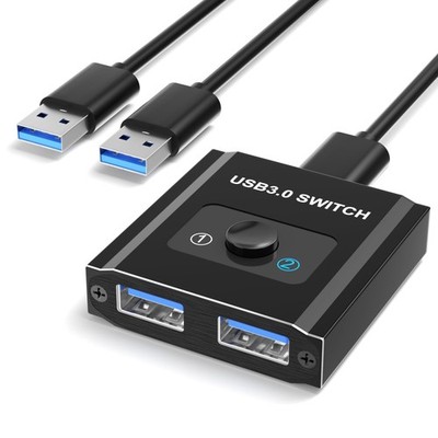 USB 3.0 Switch, Bi-Directional USB Switcher 2 in 1 Out/1 in 2 Out, Aluminum U...