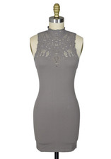 INTIMATELY Free People Crochet Lace Greige Mock Neck Bodycon Dress Size XS