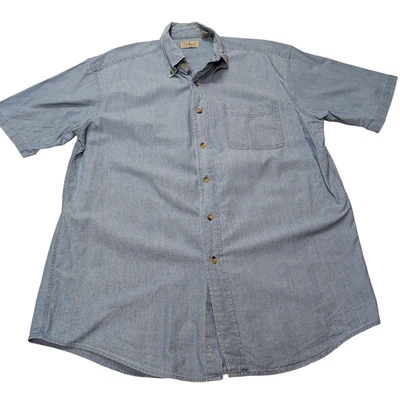 Chemise L.L. Bean bleue effet jean manches courtes taille M 1 poche - Photo 1/4