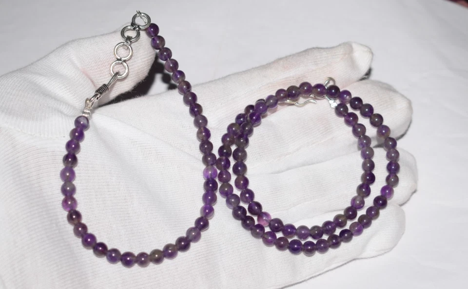 Naturale Ametista Viola Gemma 925 Argento Sterling Artigianale Bracciale Collana - Immagine 3 di 4