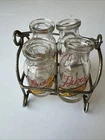 Vintage Miniature Glass Pure Milk Bottles & Wire Caddy Poconos PA Souvenir