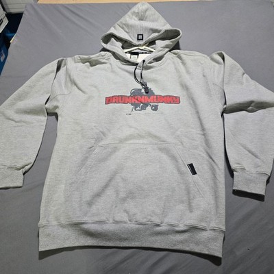 Drunknmunky Hoodie Mens Large Grey Graphic Pullover Streetwear Skate y2k VTG