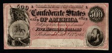 1864 $500 Better DARK RED Print Confederate States of America CRISP XF Note!