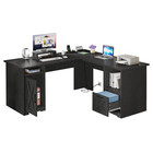 59" Black L Shaped Desk with Monitor Stand &Storage Shelves Corner Computer Desk