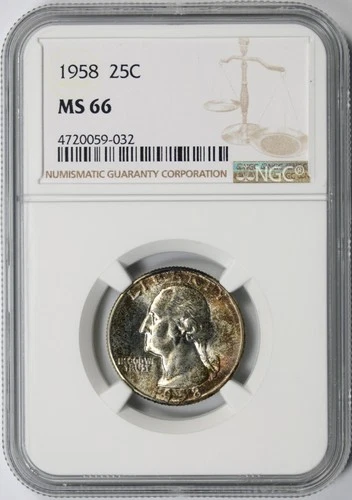 1958 25c Washington Silver Quarter NGC MS66 Toned Obverse