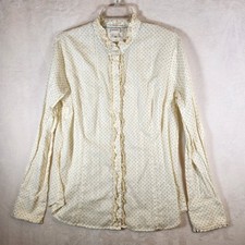 Feminine Polka Dot Blouse Band Collar Ruffle Trim Cotton L Prairie Victorian