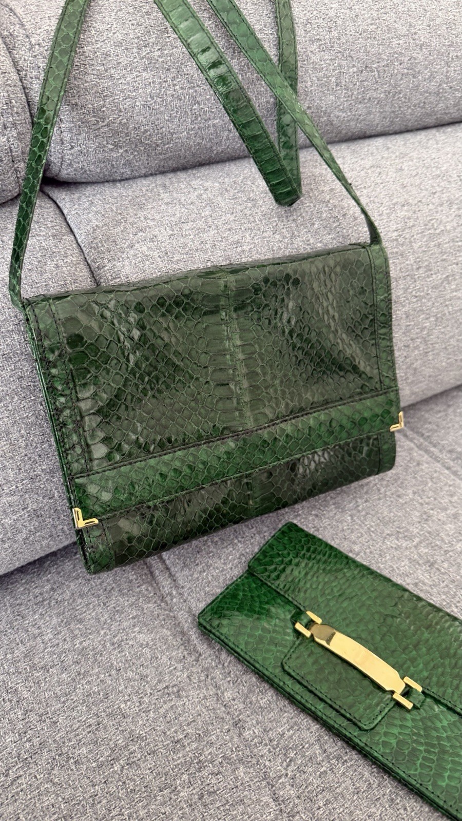Vintage Emerald Green Python Leather Shoulder Bag… - image 11