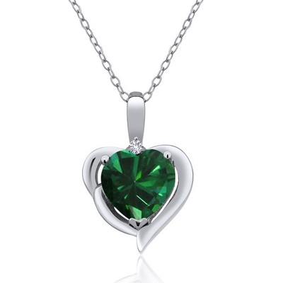 925 Sterling Silver Gemstone Birthstone and White Created Sapphire Heart