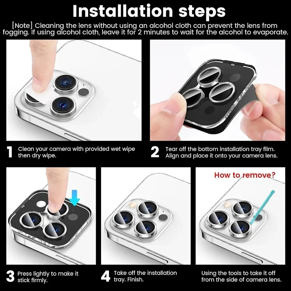 Protector de lente de cámara transparente anillo de metal de vidrio para iPhone 17 16 15 Pro Max Foto 4 de 4