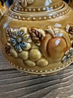 Vintage Japan Mustard Yellow Ceramic Teapot Embossed Fruit Flowers Wire Handle — photo 8