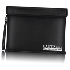 6500℉ Real Fireproof Document Bag, Wallet with Fire Proof Zipper, A4 Size Black
