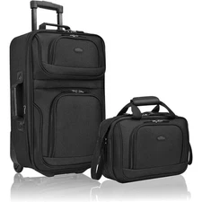 Rio Rugged Fabric Expandable Carry-on Luggage Set Travel 2 Wheel Black Set of 2