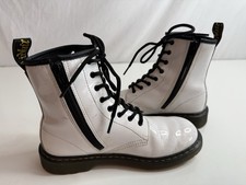 Dr Martens Big Kids Girls Size 6 White 1460Y Leather Lace Up Side Zip Boots