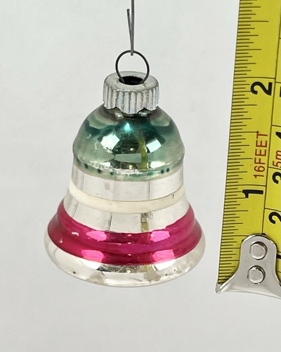 Vintage Shiny Brite Red White Blue Striped Mini Bell Glass Christmas Ornament - Picture 2 of 7