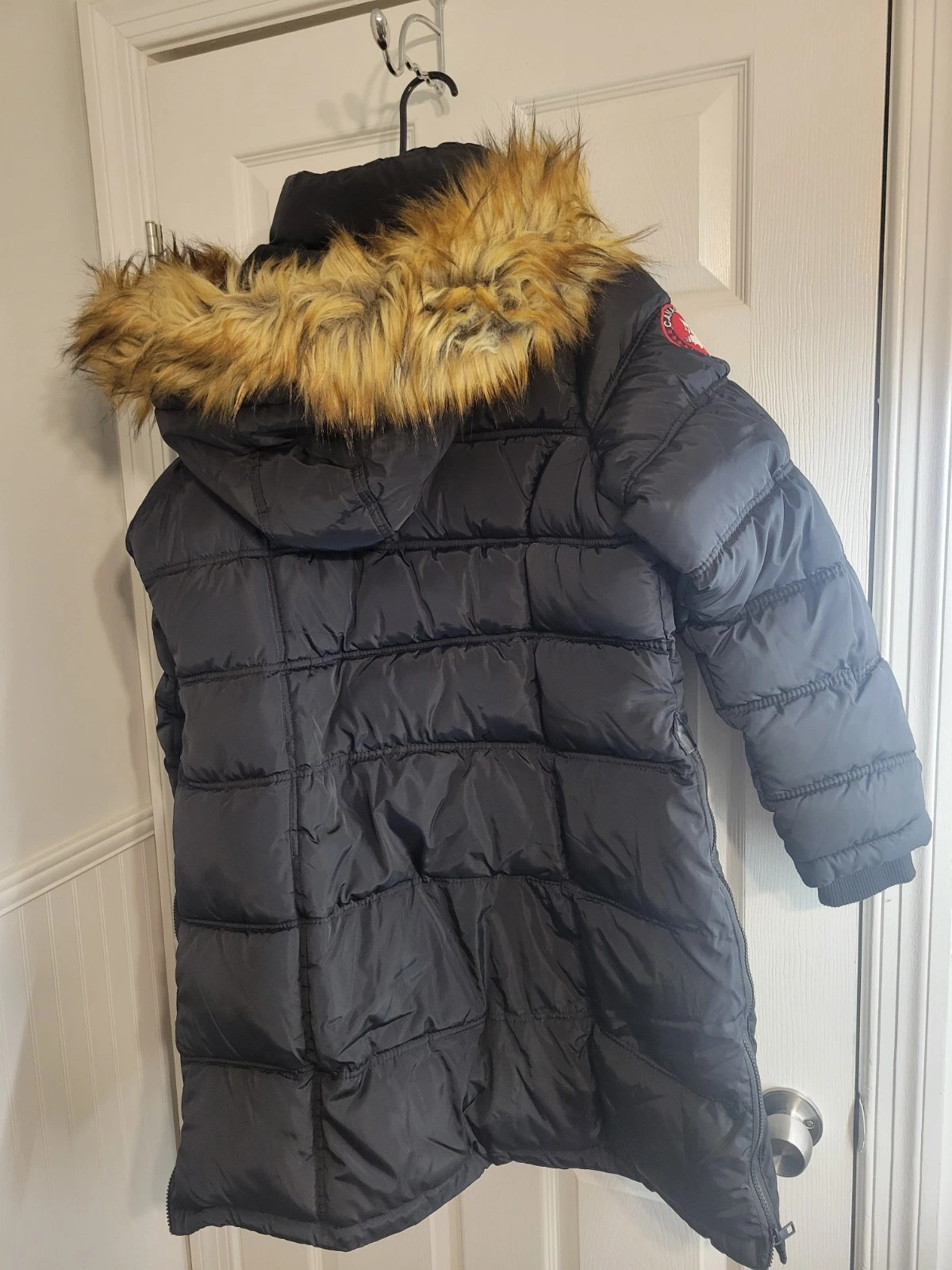 CANADA GOOSE Cappuccio pelliccia sintetica nuovo con etichette Canada Weather Gear Super Triple Goose zip bottone nero taglia L