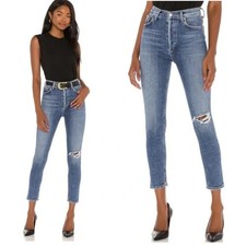 NWT Agolde Nico High Rise Slim Distressed Jeans Button Fly Shoreline Size 29