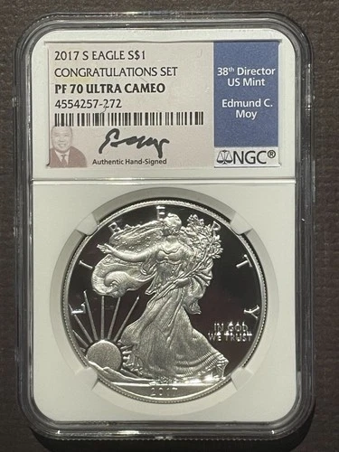2017-S $1 SILVER AMERICAN EAGLE Congratulations Set NGC PF70 : EDMUND MOY  08329