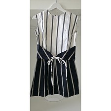 VINTAGE NEW 1960's Black  White Stripe Waist Tie Romper Size 12 Made in Japan