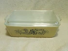 Vtg Pyrex Homestead  1 1/2 Qt 503 Refrigertor Dish & Lid Tan Speckled Blue