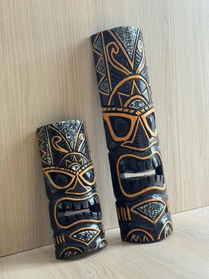 Hawaii Hand Made Carved Wooden 20'' Tiki Painted Mask Wall Decor Hanging Man Cave