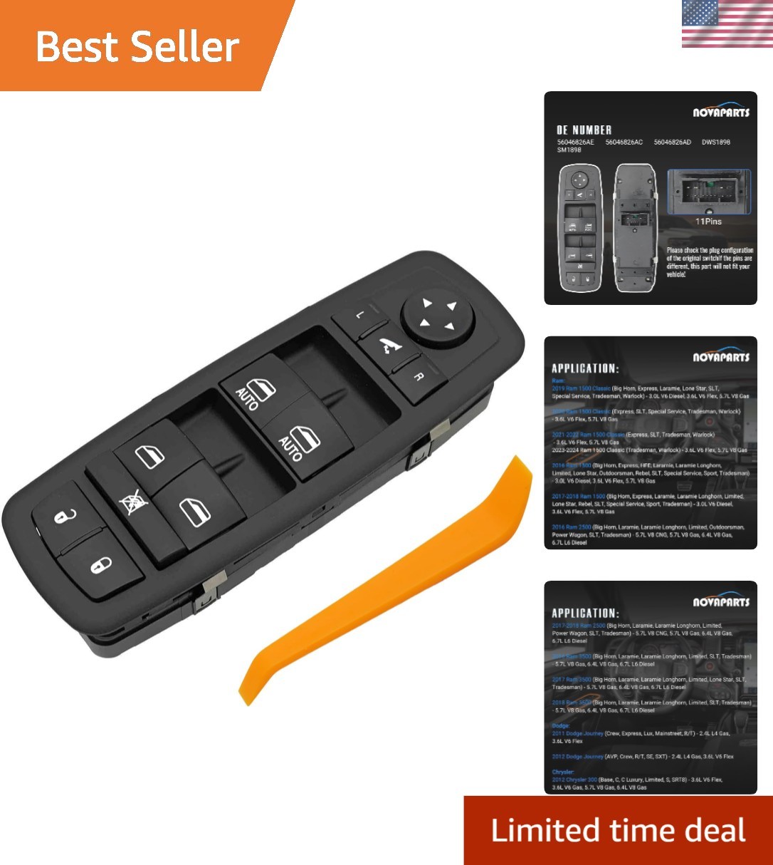 Durable Front Left Power Window Switch with 11-PIN Configuration for Ram Trucks