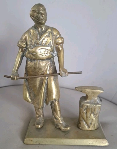 Vintage Heavy Solid Brass Statue Of A Blacksmith