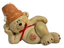 Vintage Winter CLAY POT TEDDY Flower Pot Bear Figurine Hand Painted 1992