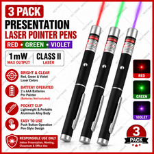 3pc Presentation Laser Pointer Pens 650nm 532nm 405nm 1mW Class 2