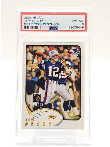 TOM BRADY 2003 TOPPS NFLPA STAY COOL IN SCHOOL FOOTBALL F PSA 8 Q0004