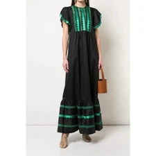 CYNTHIA ROWLEY S Small Green Embroidered Nairobi Maxi Kaftan Caftan Dress NWT