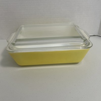 Vtg PYREX 1.5 Quart Refrigerator Yellow Dish (503) Clear Ribbed Lid (503-C) B-15