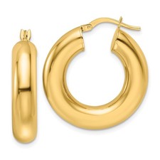 14k Yellow Gold 6x26mm Polished Round Tube Hoop Earrings L-25 mm, W-6 mm