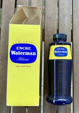 Ancienne Grande Bouteille Waterman Encre Bleue Boîte d’origine JIF Paris