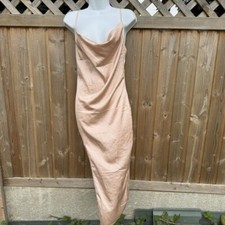 PLT pretty little thing champagne strappy satin cowl neck midi dress 8 BNWT