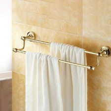 Gold Color Brass Wall Mounted Dual Towel Rail Bar Bathroom Accessory sba102