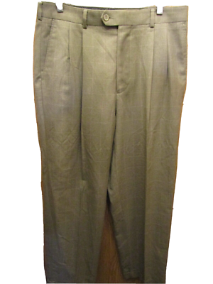MENS GEORGE PLEATED CUFFED WINDOW PANE BROWN DRESS PANTS SIZE