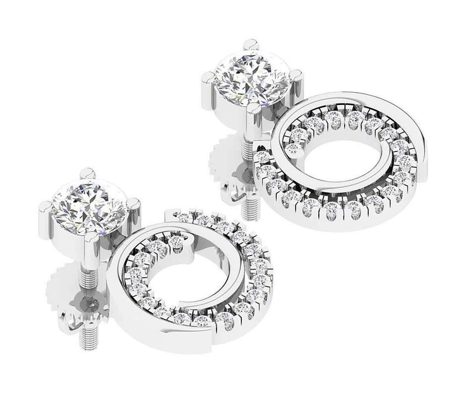 Pendientes araña colgantes círculo diamante natural I1 G 0,70 quilates oro macizo 14K Foto 3 de 4