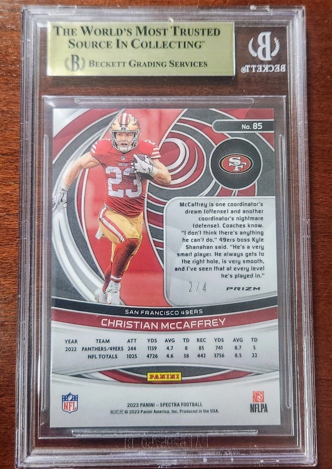 SAN FRAN 49ERS NFL 2023 Panini Spectra Neon Marble #85 Christian Mccaffrey 2/4 - Image 2 of 4