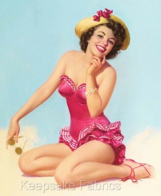Pin Up Bathing Beach Beauty Crazy Quilt Block Multi Szs