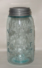 Antique Mason&rsquo;s Keystone Canning Jar ~ Quart Aqua ~ Pat 1858 ~ Zinc Lid ~ 107