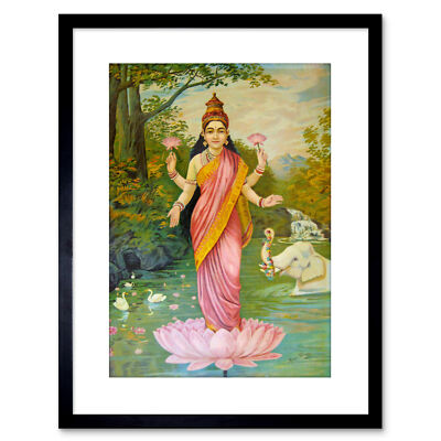 Gemälde Varma Göttin Lakshmi gerahmter Kunstdruck 9 x 7 Zoll
