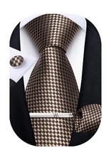 Silk Plaid Tie Set for Men Necktie with Pocket Square Cufflinks Gift Box
