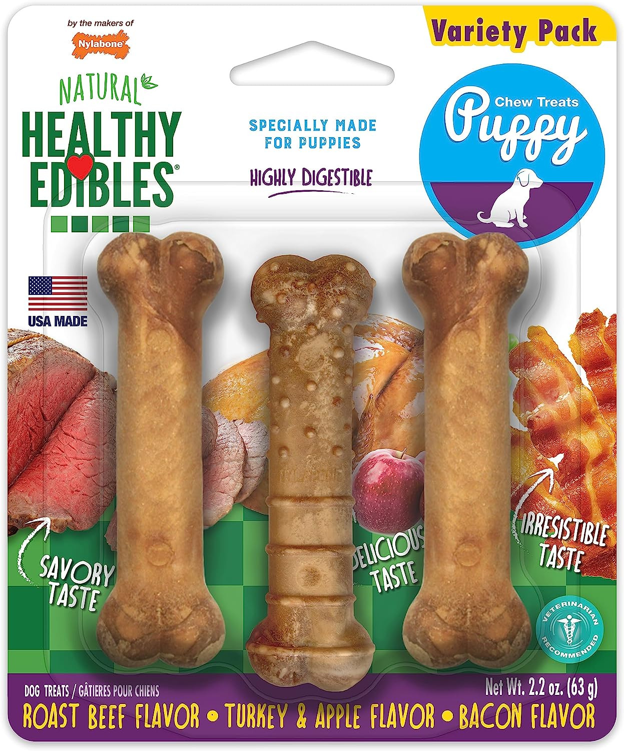 Healthy Edibles Natural Puppy Chews Long Lasting Treats for Puppies, Roast Beef,