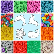 BeadTin Marine Life Shaped Plastic Pony Beads (2oz) - Style choice