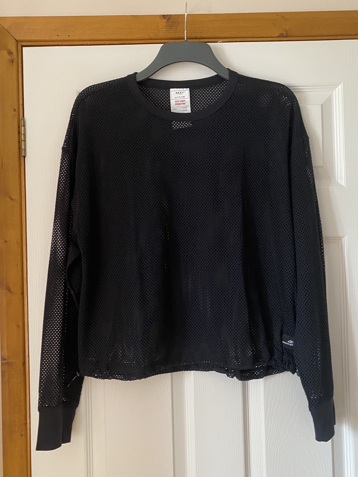 New DKNY Sport Black Mesh Top Sweatshirt SIZE M  BNWT Crew Neck RRP £70 image 3