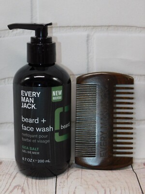 EVERY MAN JACK Sea Salt Beard + Face Wash 6.7oz w/ BONUS Beard Comb! NEW   #CX08